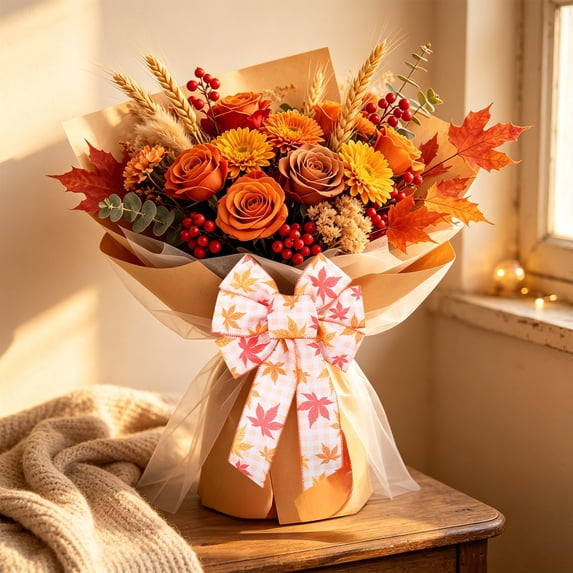 Yakvarog 5pcs Thanksgiving Woven Wreath Bows, Fall Pumpkin Maple Leaf Ribbon Bows, Decorative Craft Bows for Gift Wrapping, Home Decor, Party & Holiday Embellishment