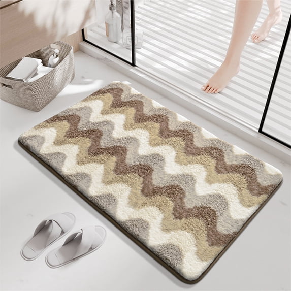 Yakvarog Bath Mat Non-Slip & Wear-Resistant Wave Pattern Plush Microfiber Bath Mats for Bathroom, 16" x 24" Super Absorbent Bathroom Rug Soft Quick-Drying Mats for Bathroom Kitchen & Entryway