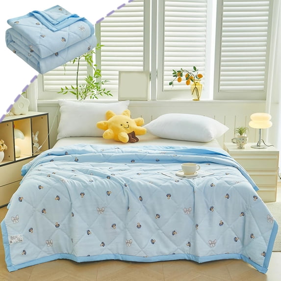 Yakvarog Bed Comforter Twin Size, Breathable Soft Cotton Comforter, 59 x 79 Inches Cute Pattern Lightweight Summer Cooling Comforter, Machine Washable All Season Quilts for Bedroom Dormitory