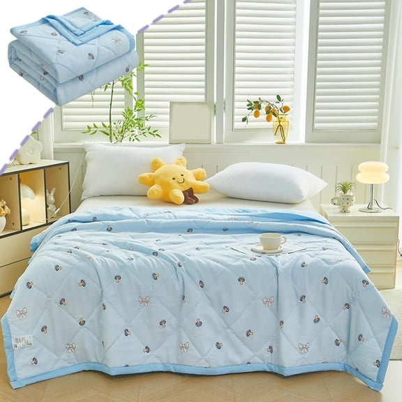 Yakvarog Bed Comforter Twin Size, Breathable Soft Cotton Comforter, 59 x 79 Inches Cute Pattern Lightweight Summer Cooling Comforter, Machine Washable All Season Quilts for Bedroom Dormitory