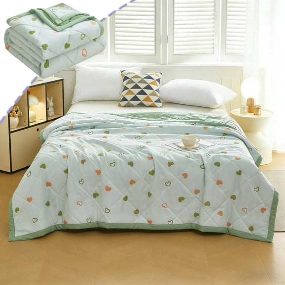 Yakvarog Bed Comforter Twin Size, Breathable Soft Cotton Comforter, 59 x 79 Inches Cute Pattern Lightweight Summer Cooling Comforter, Machine Washable All Season Quilts for Bedroom Dormitory