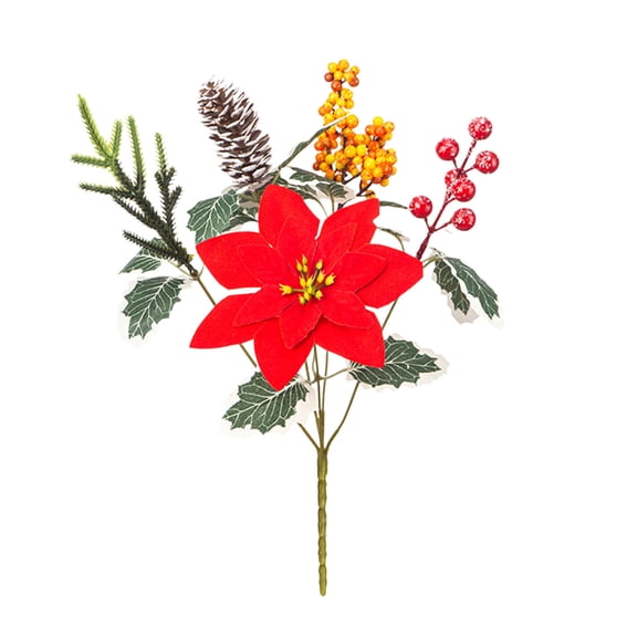 Yakvarog Fake Flowers Realistic Artificial Flowers Bouquet Christmas Floral Poinsettia Pine Cones Red Berry Picks Stems Holly Holiday for Xmas Tree Party Decoration DIY Indoor Table Centerpieces