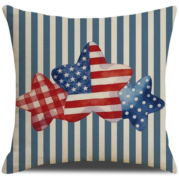 Yakvarog Patriotic 4th of July Pillow Covers 18" x 18", Independence Day Red White Blue Throw Pillow Covers, USA Flag Cushion Case for Sofa Couch Bed 4th of July Decorations