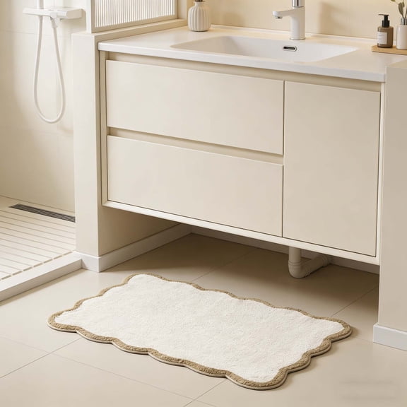 Yakvarog Wavy Edge Area Rug, Non-Slip & Absorbent Bath Mat for Bathtub, Cloud Shape Shaggy Door Mat, Soft Plush Door Mat Indoor Entrance, Machine Washable 16" x 24"