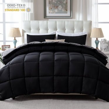 Yalamila 2 Pieces Bed In a Bag Comforter Set Duvet Insert,Reversible,Black/Grey,Twin Size Comforter Set-200GSM