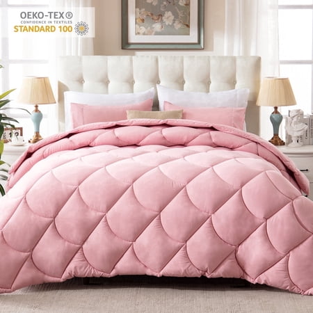 Yalamila Twin Comforter Set, 2-Piece Pink Comforter Bedding Set, Reversible All Season Down Alternative with 1 Pillow Sham