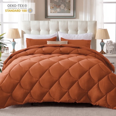 Yalamila Twin Comforter Set, 2-Piece Burnt Orange Comforter Bedding Set, Reversible All Season Down Alternative with 1 Pillow Sham