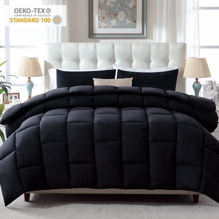 Yalamila Twin Comforter Set, 2-Piece Black Comforter Bedding Set, Reversible All Season Down Alternative with 1 Pillow Sham