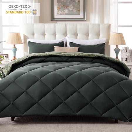 Yalamila Twin Size Comforter Set 2-Piece All-Season Down Alternative Reversible Comforter Set,Sage Green,200GSM Cooling Quilted Duvet Insert,95 GSM Soft Cover Bed in a Bag