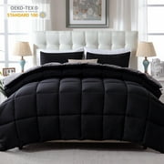 Yalamila Queen Size Comforter Set 3-Piece All-Season Down Alternative Reversible Comforter Set,Black/Grey,200GSM Cooling Quilted Duvet Insert,95 GSM Soft Cover Bed in a Bag