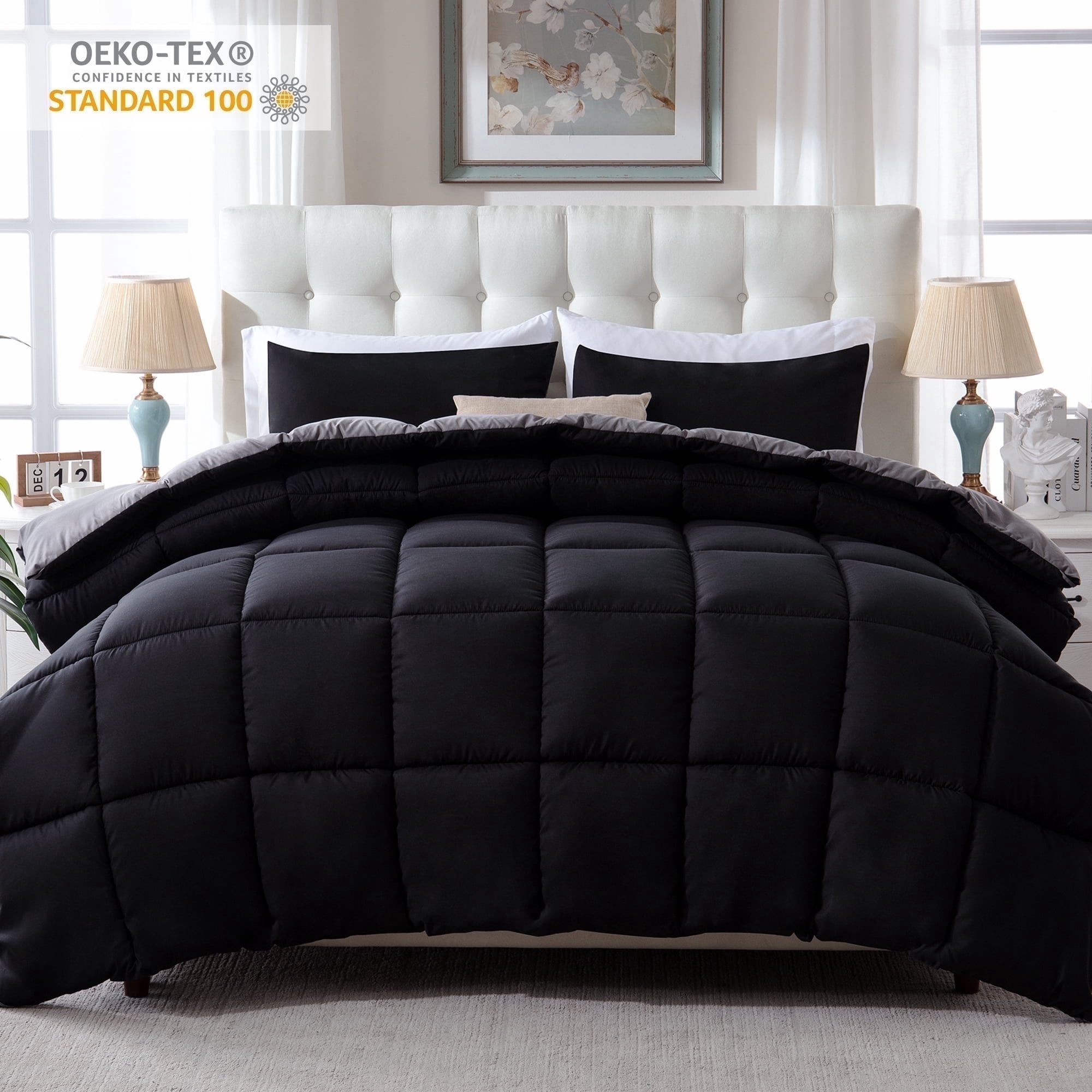 Yalamila 3 Pieces Bed in a Bag Comforter Set Duvet Insert,Reversible,Black/Grey,King Size Comforter Set-200GSM - Walmart.com