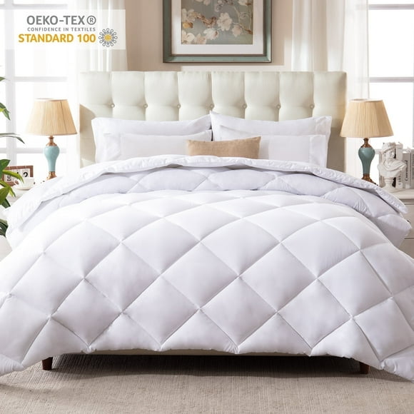 Yalamila Queen Size Comforter Set 3-Piece All-Season Down Alternative Reversible Comforter Set,White,200GSM Cooling Quilted Duvet Insert,95 GSM Soft Cover Bed in a Bag
