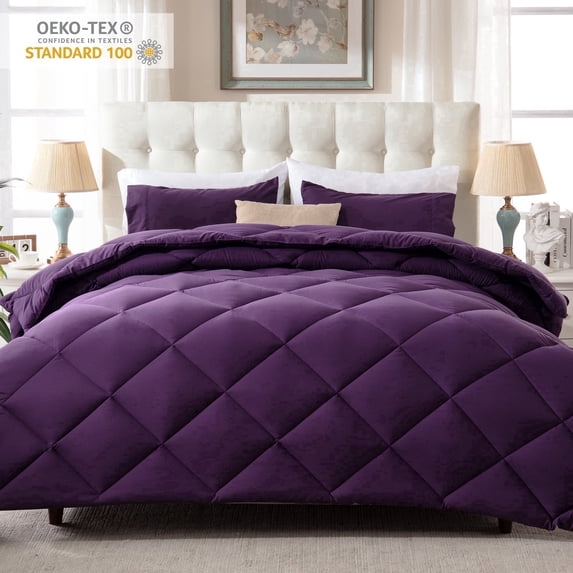 Yalamila Queen Comforter Set, 3-Piece Purple Comforter Bedding Set, Reversible All Season Down Alternative with 2 Pillow Shams