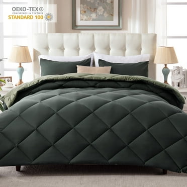 Yalamila California King Size Comforter Set 3-Piece All-Season Down Alternative Reversible Comforter Set,Sage Green,200GSM Cooling Quilted Duvet Insert,95 GSM Soft Cover Bed in a Bag