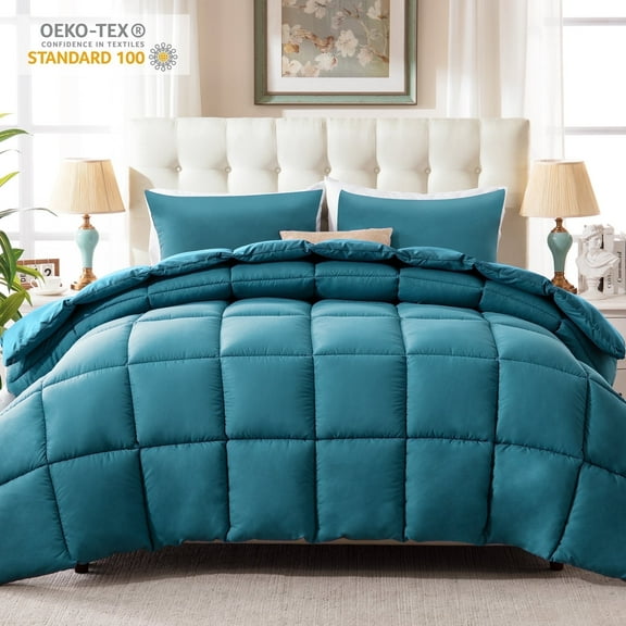 Yalamila Full Size Comforter Set 3-Piece All-Season Down Alternative Reversible Comforter Set,Teal,200GSM Cooling Quilted Duvet Insert,95 GSM Soft Cover Bed in a Bag