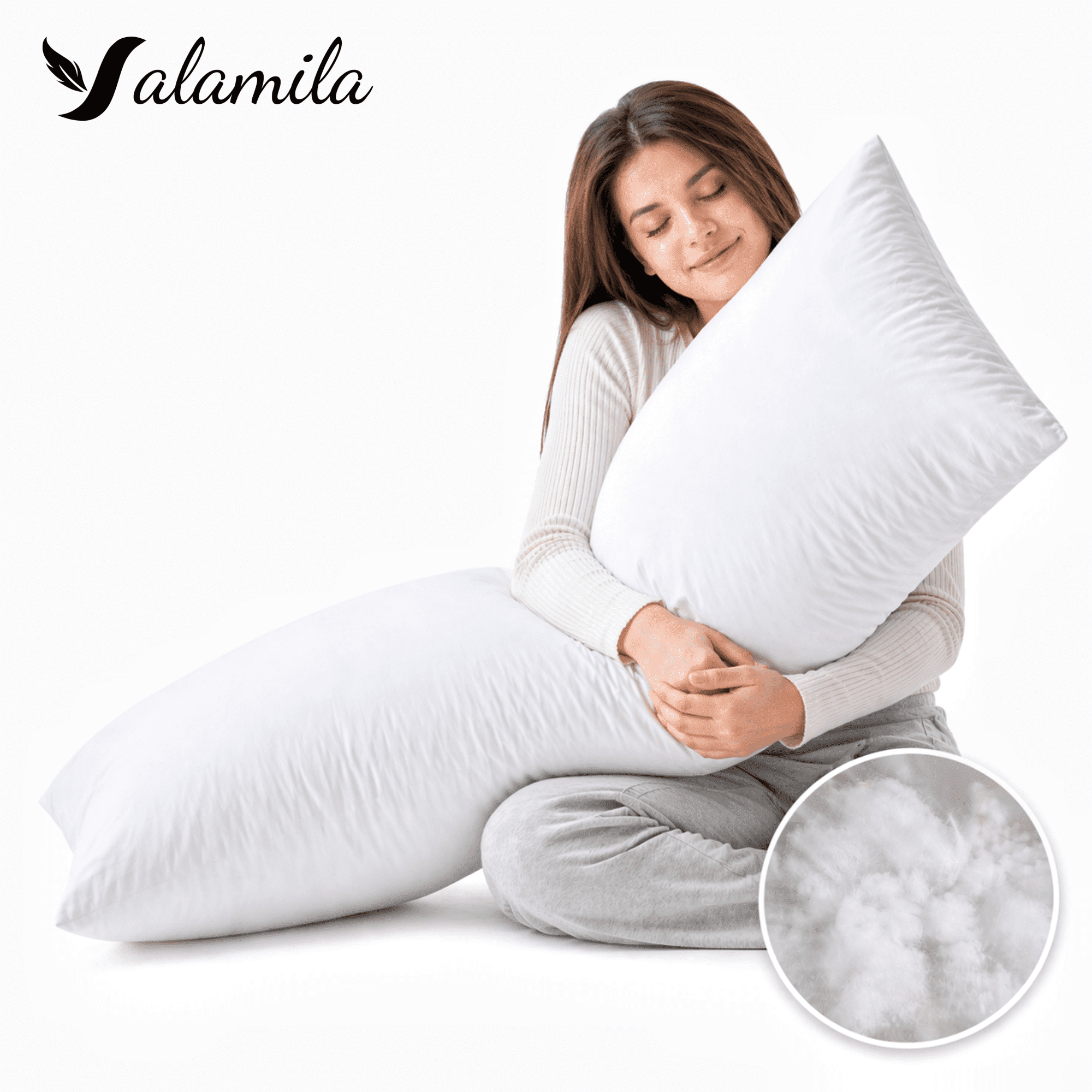 Yalamila Soft Body Pillow Insert for Adults, Full Length Bed Pillow with Fluffy Support Filling, Breathable Long Body Pillow for Side Sleepers, 20x54in, White