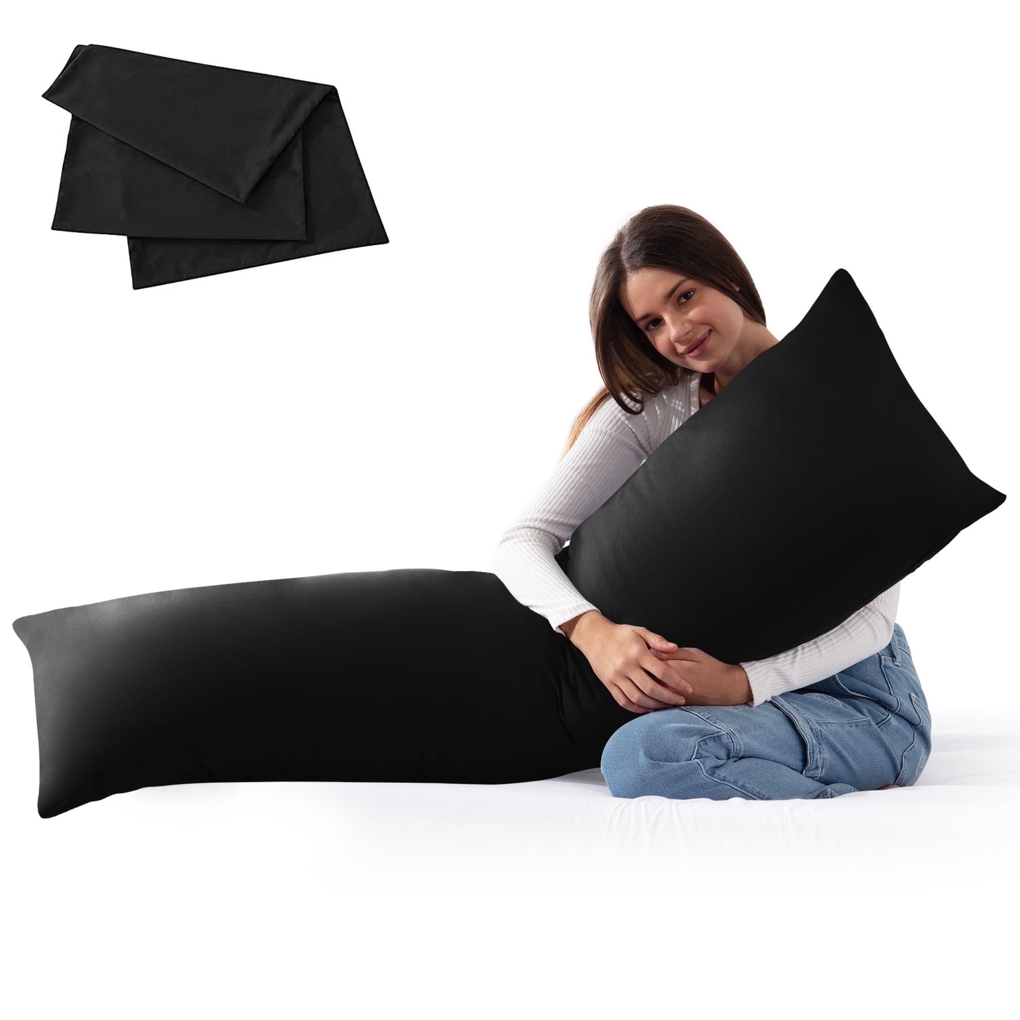 Yalamila Premium Ultra Soft Body Pillow with Removable Pillowcase for Adults, Comfortable Long Bed Pillow, 20x54in, Black