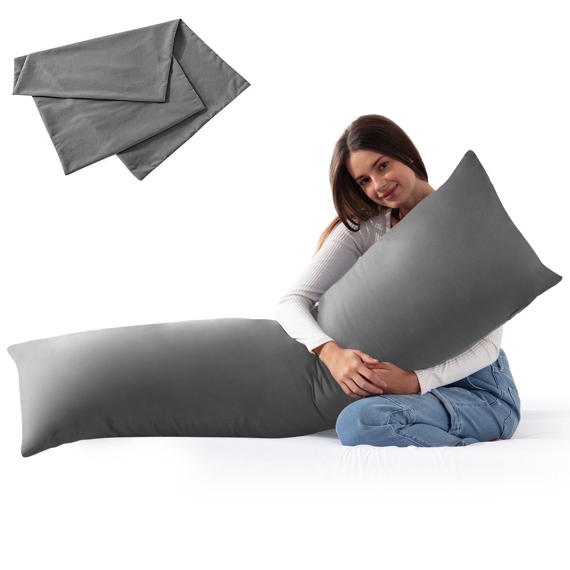 Yalamila Premium Ultra Soft Body Pillow with Removable Pillowcase for Adults, Comfortable Long Bed Pillow, 20x54in, Gray