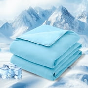 Yalamila Cooling Blanket for Hot Sleepers,Ultra Soft Lightweight Comforter,Summer Essential,Light Blue,Queen