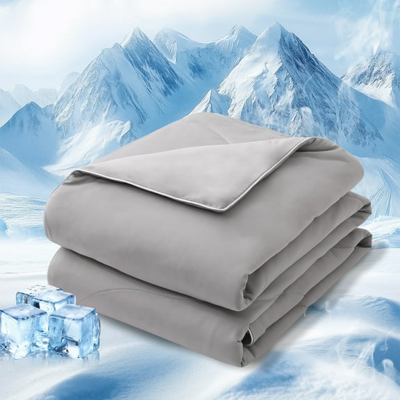 Yalamila Cooling Comforter Queen Size Cooling Blanket for Hot Sleepers and Night Sweats,Lightweight Breathable Soft Summer Bed Comforter,Light Gray 90" x 90"