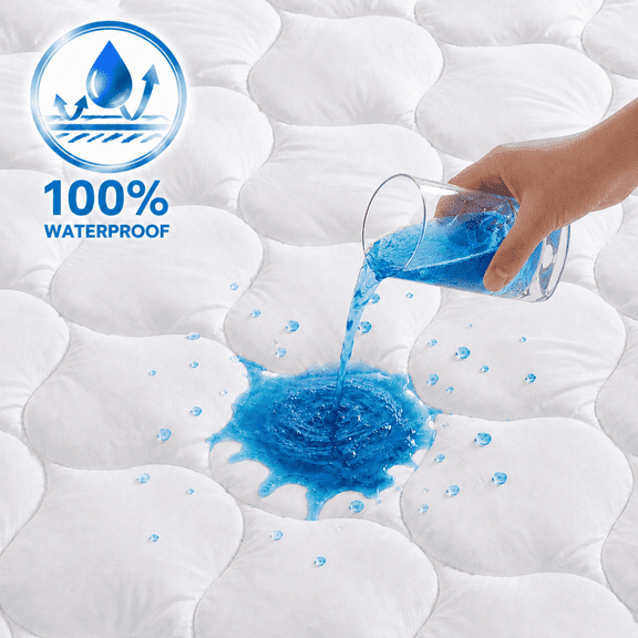 Yalamila Queen Size Waterproof Mattress Pad, 8-21" Deep Pocket, White Quilted Fitted Topper Protector, Anti-Slip Ultra Soft Breathable Noiseless Washable