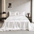 thumbnail image 1 of Yalamila Satin Sheet Set Queen Size, White 4 Pcs, Luxury Cooling Silky Soft 4 Pieces Bed Sheet Set with Deep Pocket Fitted Sheet, Flat Sheet and 2 Pillowcase for Hair and Skin, 1 of 10
