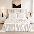 thumbnail image 1 of Yalamila Satin Sheet Set Queen Size, White 4 Pcs, Luxury Silky Soft 4 Pieces Bed Sheet Set with Deep Pocket Fitted Sheet, Flat Sheet and 2 Pillowcase for Hair and Skin, 1 of 4