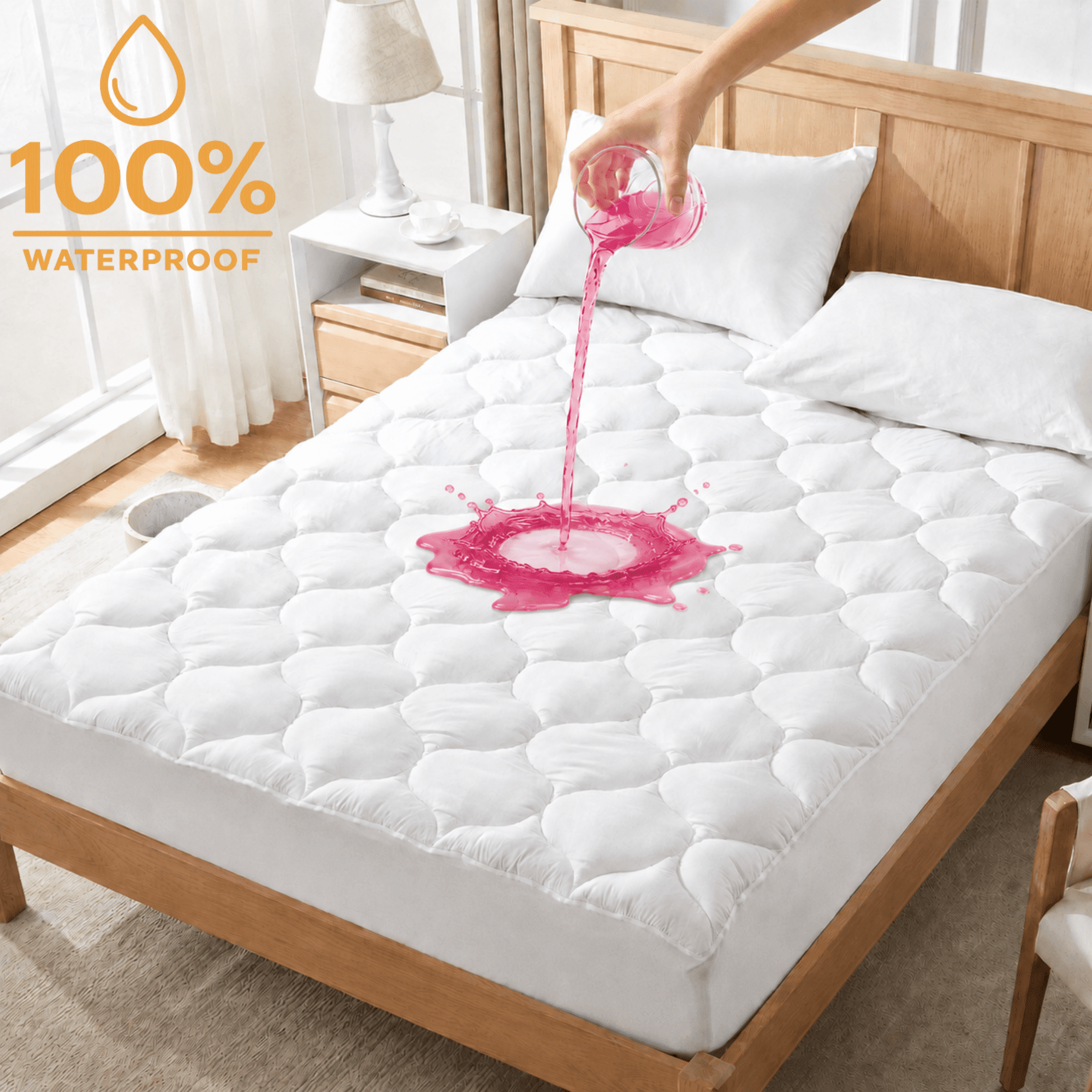 Yalamila Twin Size Waterproof Mattress Pad, 8-21" Deep Pocket, White Quilted Fitted Topper Protector, Anti-Slip Ultra Soft Breathable Noiseless Washable