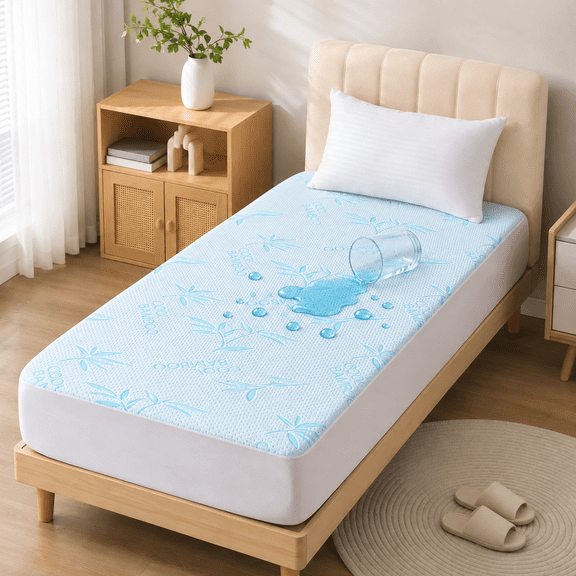 Yalamila Cooling Bamboo Mattress Protector, 100% Waterproof, Ultra Soft Breathable Noiseless and Washable, 8-21 Inch Deep Pocket (Twin)