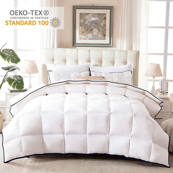 Yalamila Down Comforter King Size, 100% Cotton Ultra Soft Duvet Insert for All Season, Hotel Luxury Breathable Goose Down Feather Bedding Comforter with Corner Tabs (White, 106x90 inches)