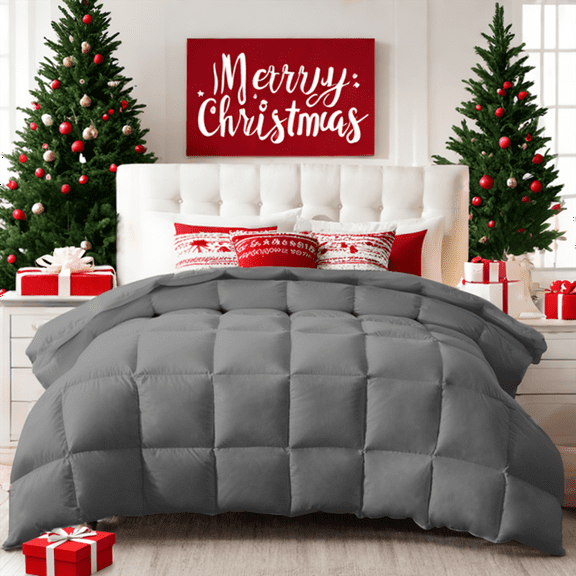 Yalamila Down Grey Comforter Feather Duvet Insert Cotton Winter Warm Cooling All Season Solid, Queen