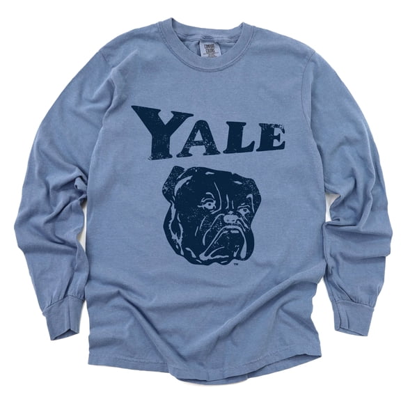Yale Bulldog Distressed - Women's Garment Dyed Long Sleeve Graphic T-Shirt