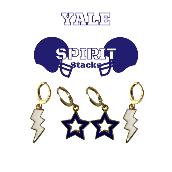 Yale Spirit Earring Stack For Bulldog Game Day white | navy