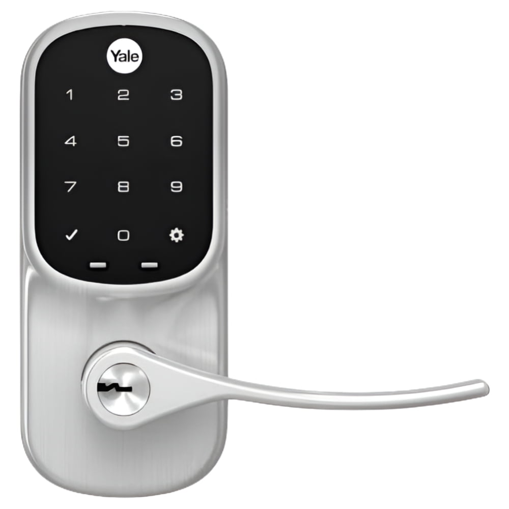 Satin Nickel Electronic Door Handle with Touchscreen Keypad