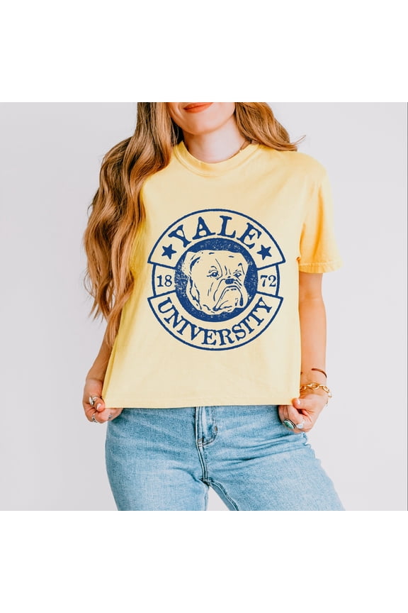 Yale University Bulldog Circle - Women's Boxy Crop Top Graphic T-Shirt