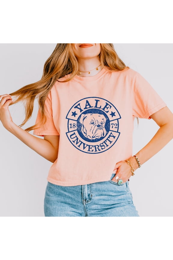 Yale University Bulldog Circle - Women's Boxy Crop Top Graphic T-Shirt