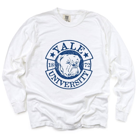 Yale University Bulldog Circle - Women's Garment Dyed Long Sleeve Graphic T-Shirt