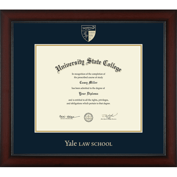 Yale University Law School Diploma Frame, Document Size 12.625" x 10.313"