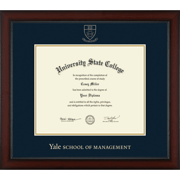 Yale University School of Management Diploma Frame, Document Size 12.625" x 10.313"
