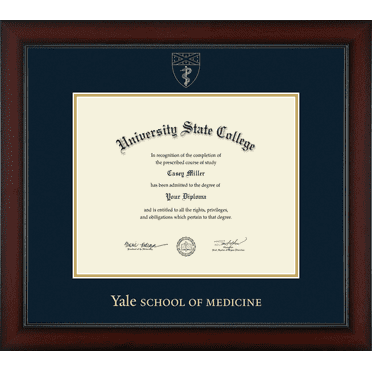 Yale University School of Medicine Diploma Frame, Document Size 12.625" x 10.313"