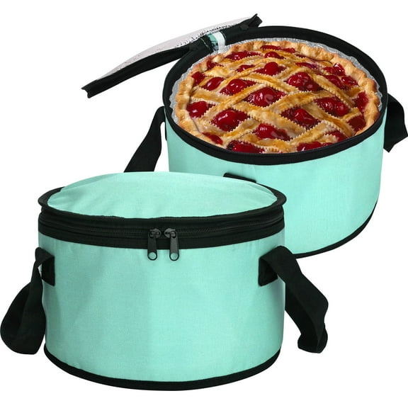 Yalilong 2 Pack 11X7 Inch Round Lunch Bag, Reusable Insulated Thermal Casserole Carrier Bag, Potluck, Picnics or Hot and Cold Food Delivery (Cyan)