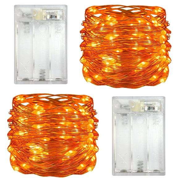 Yalilong 2 Pack with Timer Function Battery Operated Dewdrop Led Lights,Mini Fairy Lights for Home Parties Christmas/Halloween Holiday Decoration,6 Hours on/18 Hours Off,30 LEDs,10 Feet (Orange)