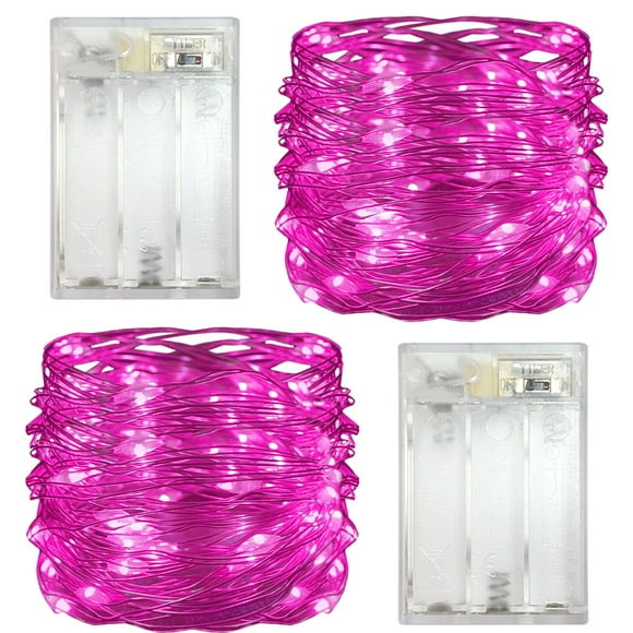 Yalilong 2 Pack with Timer Function Battery Operated Dewdrop Led Lights,Mini Fairy Lights for Home Parties Christmas/Halloween Holiday Decoration,6 Hours on/18 Hours Off,30 LEDs,10 Feet (Pink)