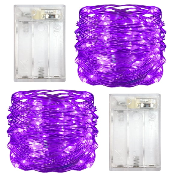 Yalilong 2 Pack with Timer Function Battery Operated Dewdrop Led Lights,Mini Fairy Lights for Home Parties Christmas/Halloween Holiday Decoration,6 Hours on/18 Hours Off,30 LEDs,10 Feet (Purple)