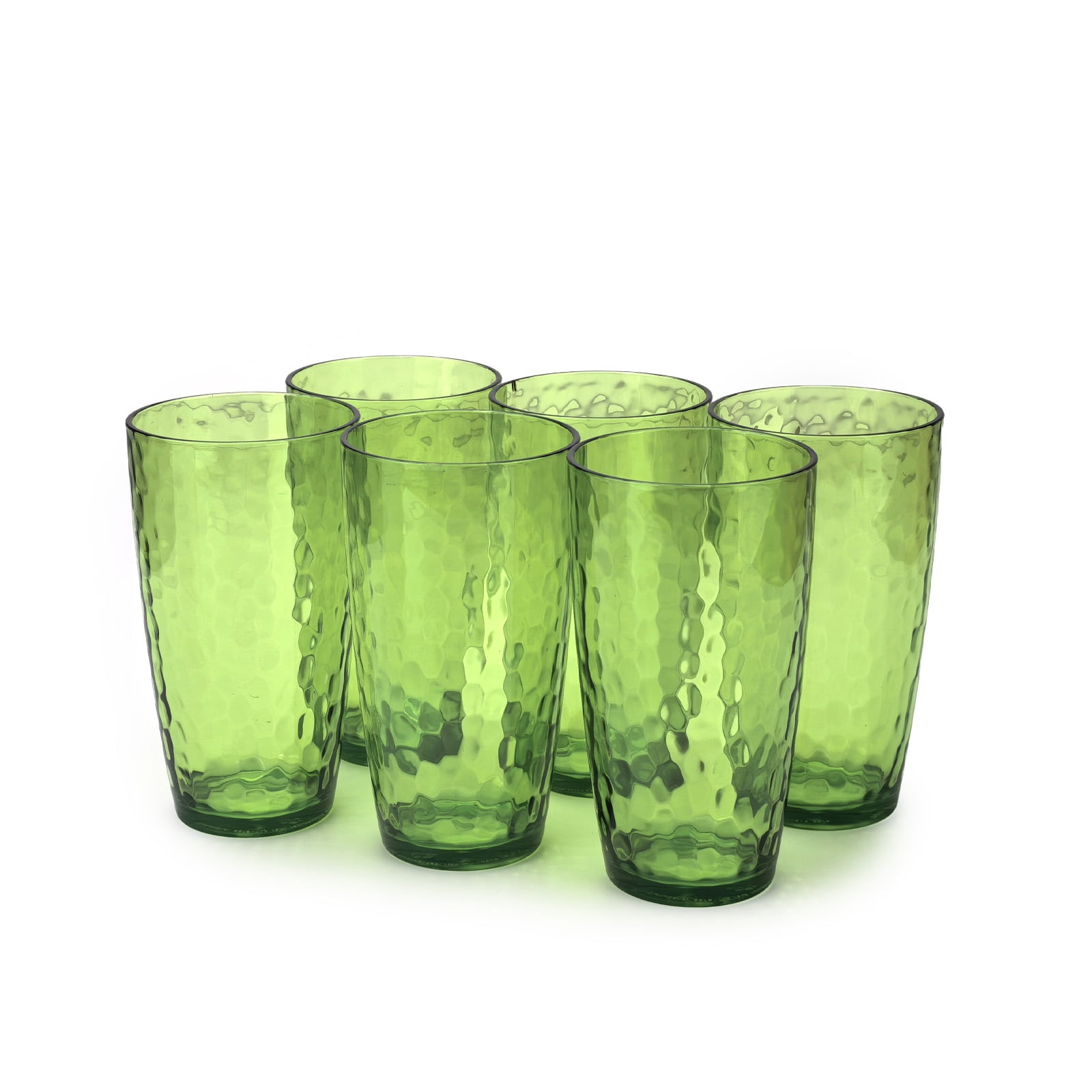 Yalilong 20-Ounce Plastic Tumbler Acrylic Drinking Glasses, Reusable Plastic Cups, Stackable, BPA-Free, Shatter Proof, Dishwasher Safe, Set of 6 (Green)