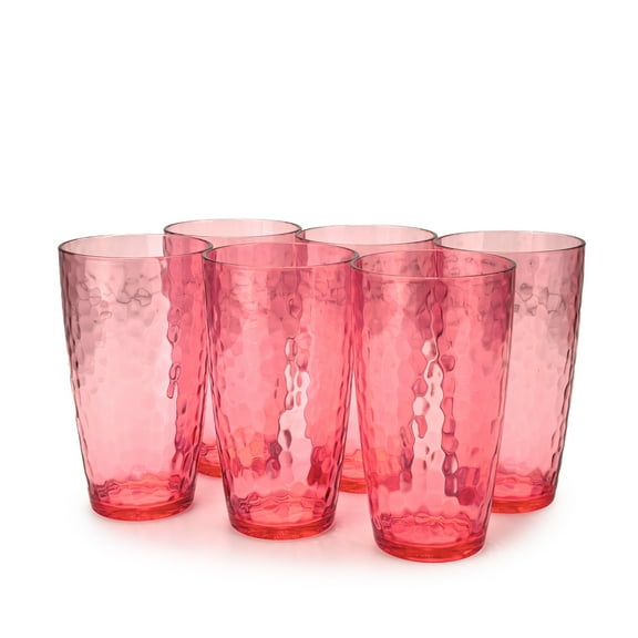 Yalilong 20-Ounce Plastic Tumbler Acrylic Drinking Glasses, Reusable Plastic Cups, Stackable, BPA-Free, Shatter Proof, Dishwasher Safe, Set of 6 (Red)