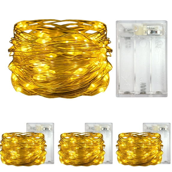 Yalilong 4 Pack with Timer Function Battery Operated Dewdrop Led Lights,Mini Fairy Lights for Home Parties Christmas/Halloween Holiday Decoration,6 Hours on/18 Hours Off,30 LEDs,10 Feet (Yellow)