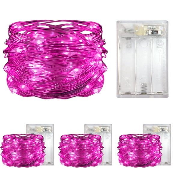 Yalilong 4 Pack with Timer Function Battery Operated Dewdrop Led Lights,Mini Fairy Lights for Home Parties Christmas/Halloween Holiday Decoration,6 Hours on/18 Hours Off,30 LEDs,10 Feet (Pink)