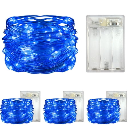Yalilong 4 Pack with Timer Function Battery Operated Dewdrop Led Lights,Mini Fairy Lights for Home Parties Christmas/Halloween Holiday Decoration,6 Hours on/18 Hours Off,30 LEDs,10 Feet (Blue)