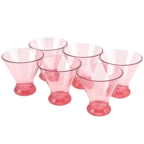 Yalilong 9 oz Stemless Martini Glasses Set of 6, Heavy Base Stable Cocktail/Drink/Juice/Margarita Glasses, Reusable Acrylic Drink Cups, BPA-Free, Shatter Proof, Dishwasher Safe (Red)